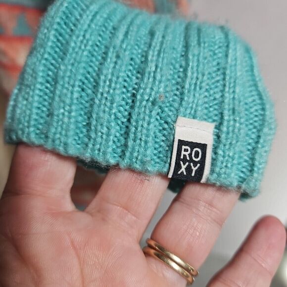 Roxy Women's Cardigan Sweater Oversize Aztec Pattern Tan,‎ Peach, Teal,  XS - Picture 3 of 12